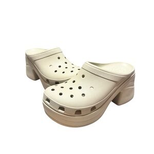 New Crocs Siren Clog Platform Block High Heels Bone/Biege Slip On Womens Size 12